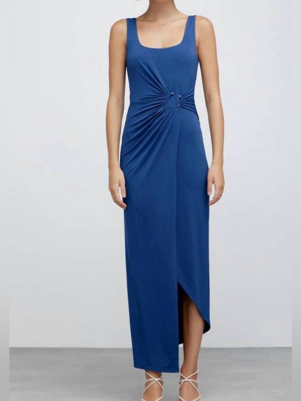 NWT Significant Other AUDREY GATHERED ASYMMETRIC MAXI DRESS Indigo Blue US 8